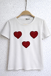 Pullu Kalpli Kısa Kol Kız T-Shirt