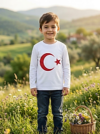 Ay Yıldızlı Uzun Kollu Beyaz Sweat