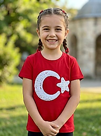 Ay Yıldızlı Pullu Kız Çocuk T-Shirt